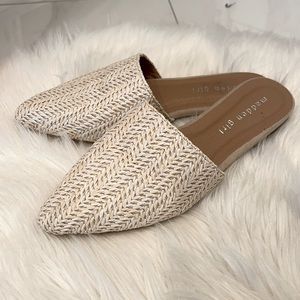 Madden girl natural woven pointy slip on slides